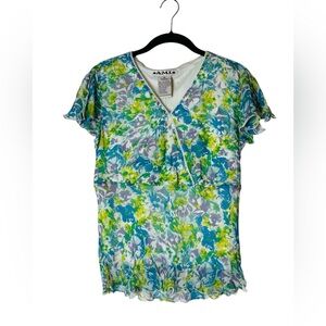 Vintage y2k A.M.I. Babydoll Top Chiffon Floral Ruffle Whimsy Fairy